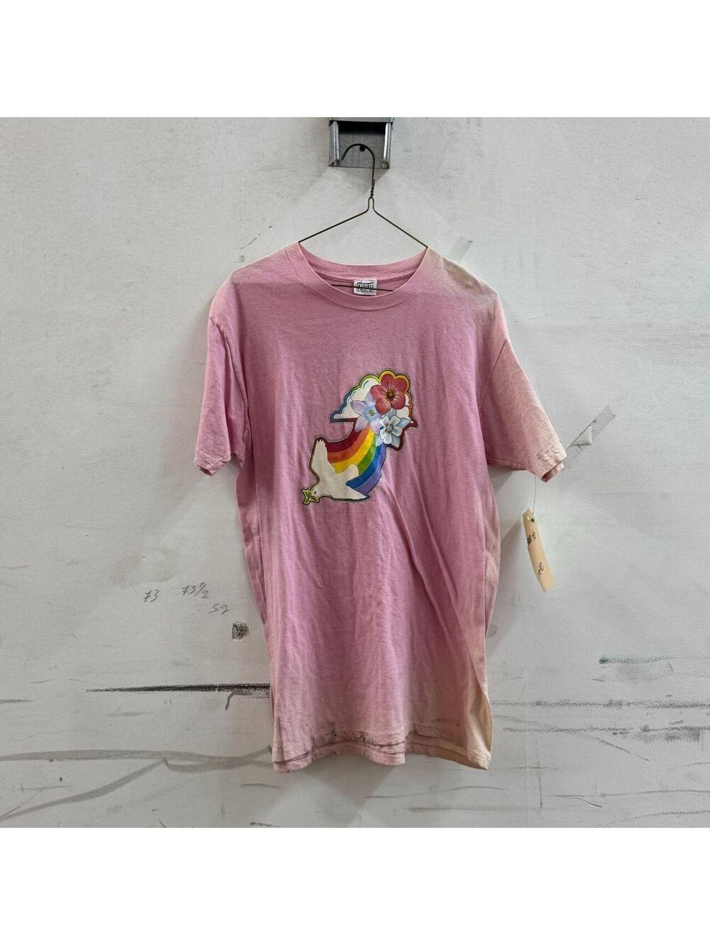 Vintage 1970s CP Shades Sun-Faded Pink Rainbow Dove Graphic T-Shirt